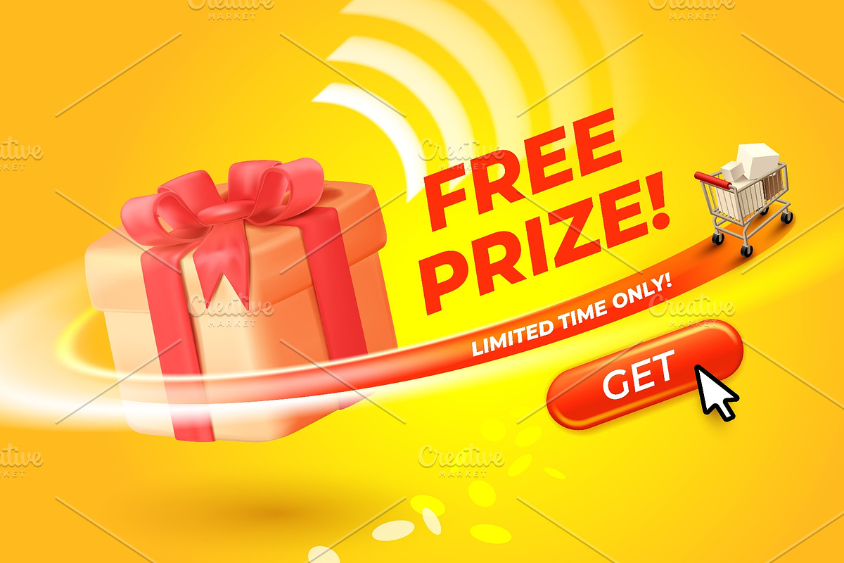 Free prize banner. 3d gift box, an Object Illustration by Stock-Smart-Start (Photo 2 of 3)