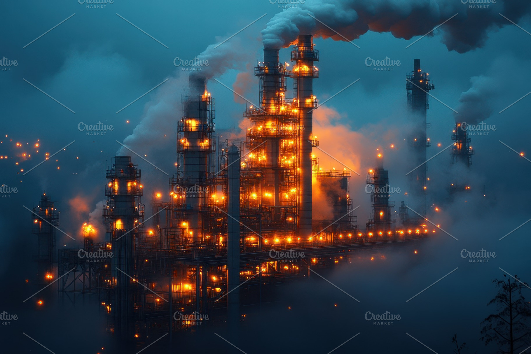 Nighttime industrial complex illumin, a Photo by Tanuart