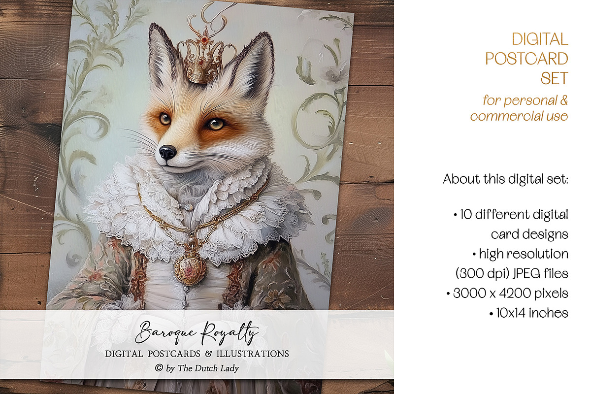 Baroque Royalty Animals Postcards, an Illustration by The Dutch Lady Designs (Photo 5 of 7)