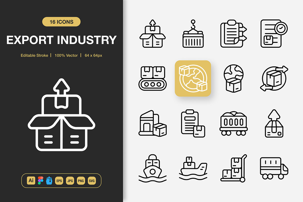 Export Industry Icons, an Outline Icon by Spacepixel Creative