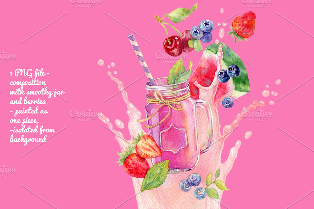 Smoothie in mason jar, a Food Illustration by Natasha Koltsova (Photo 2 of 2)