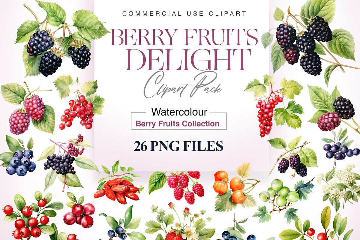 Watercolor Berry Clipart, Strawberry, a Food Illustration by BrushstrokeArtGB (Photo 1 of 9)