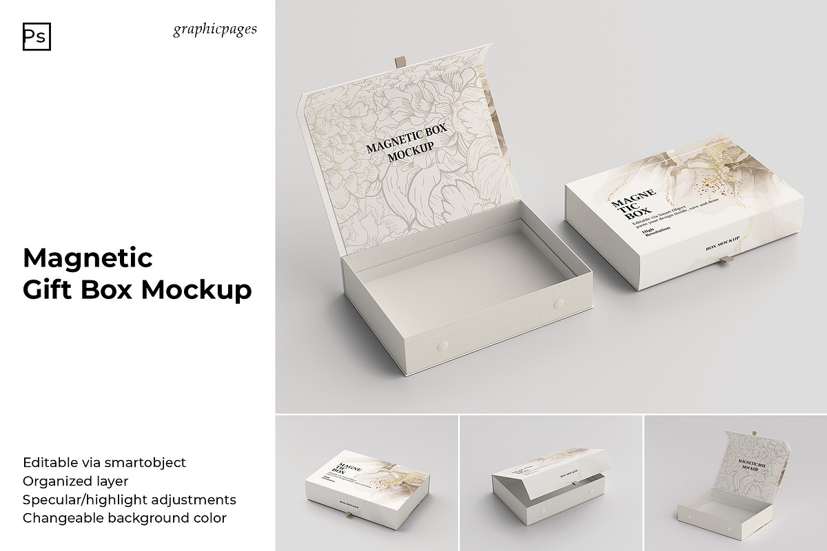 Magnetic Gift Box Mockup, a Packaging Mockup by graphicpages (Photo 1 of 9)