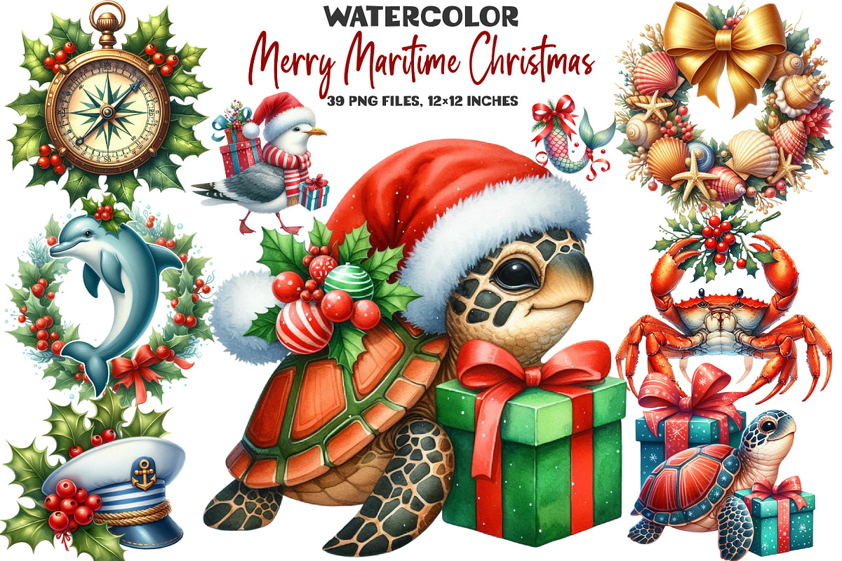 Merry Maritime Christmas Clipart, an Illustration by DreamArtGraphic (Photo 1 of 5)