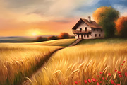 Golden Wheat Sunset Painting print, a Background Graphic by Floraphoria (Thumbnail 1 of 11)