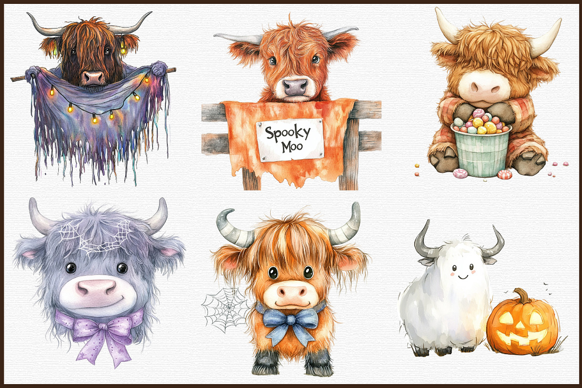 Halloween Highland Cow Ghost Clipart, an Illustration by Sublimation Artist (Photo 3 of 6)