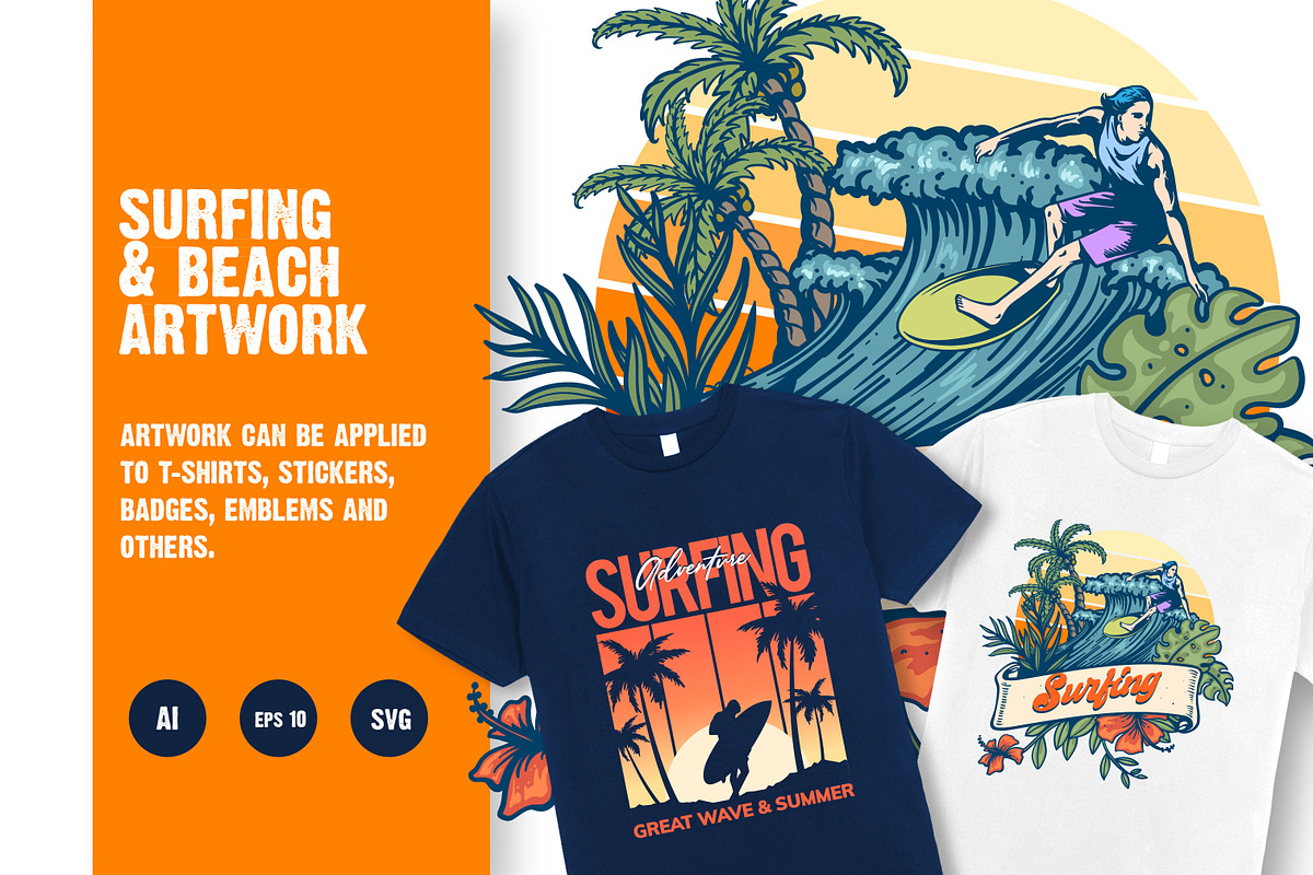 surfing T-Shirt design BUNDEL, an Object Illustration by grindstudio (Photo 1 of 5)