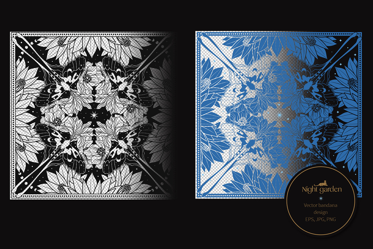 Night garden. Vector bandana design, a Pattern Graphic by Nadia Murash (Photo 3 of 4)