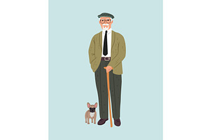 Kind grandpa with a little dog, a Person Illustration by Stock-Smart-Start
