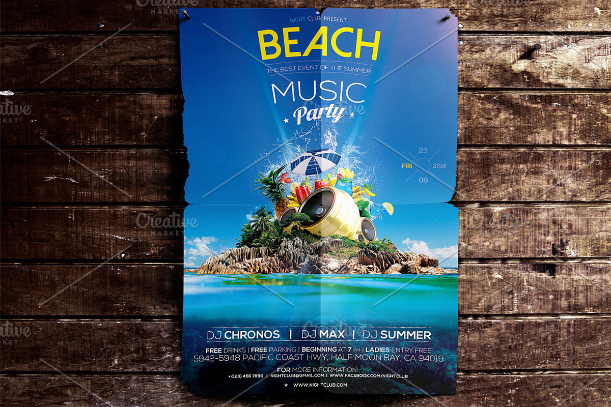 Beach Music Party A4, a Flyer Template by CREATIVE DUDE (Photo 2 of 3)