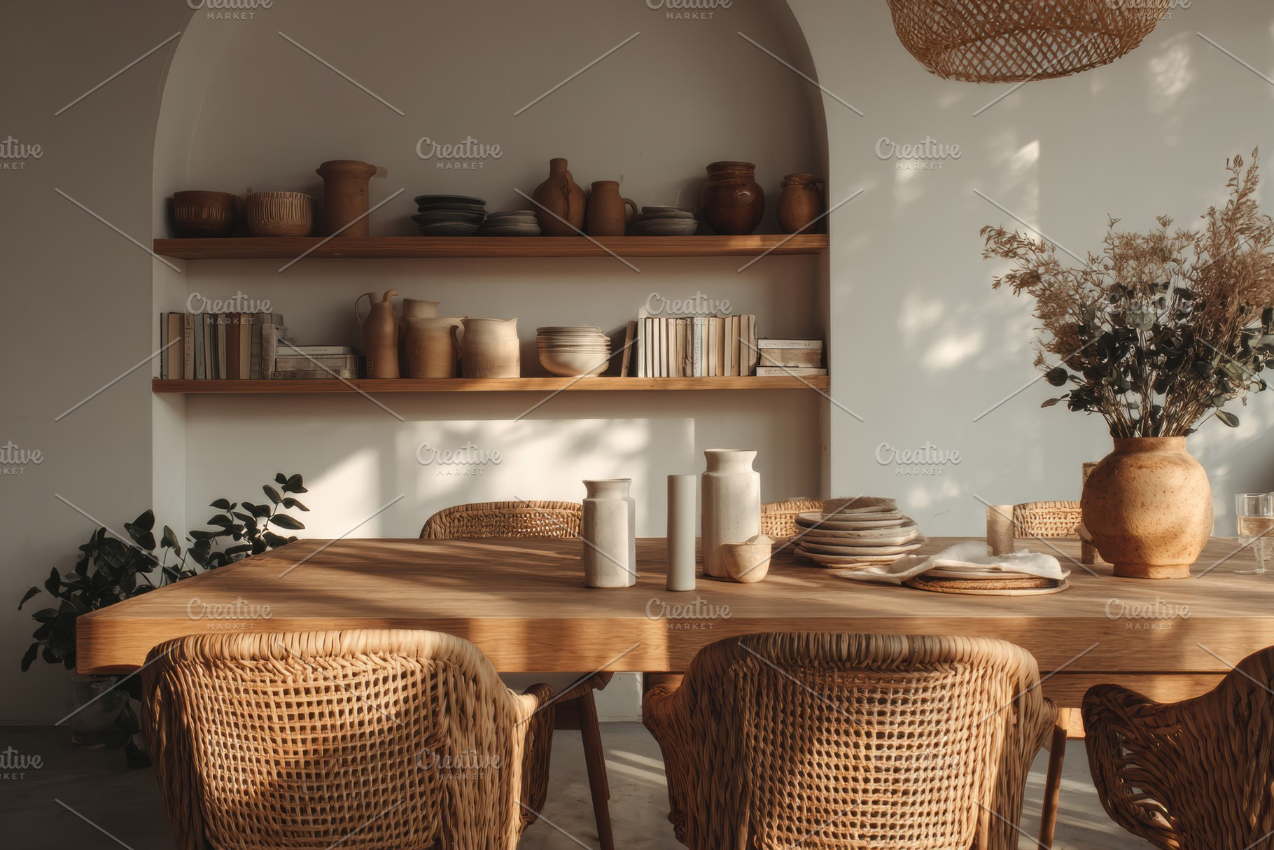 Dining room with natural wood table, an Architecture Photo by Virgo Studio