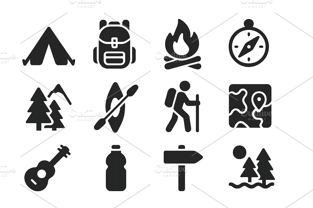 Camping icons featuring tents, a Sport Illustration by ZinetroN