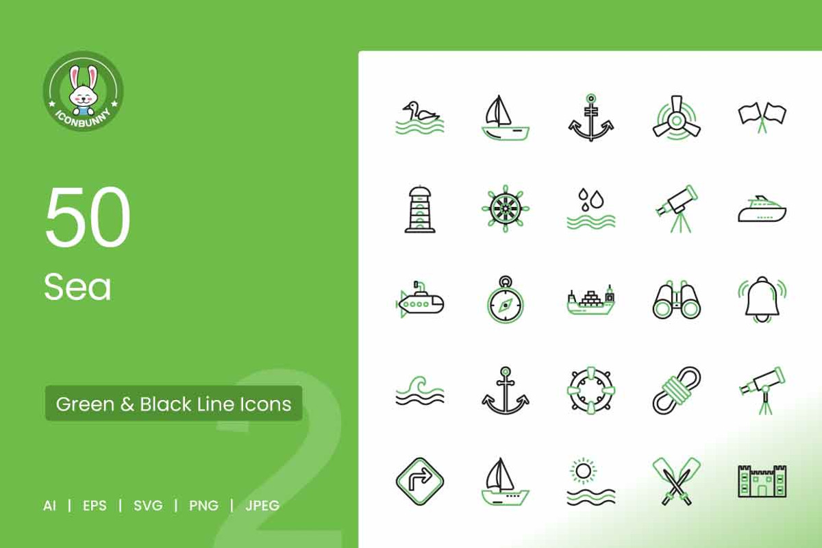 50 Sea Green & Black Icons, an Icon by IconBunny (Photo 1 of 2)