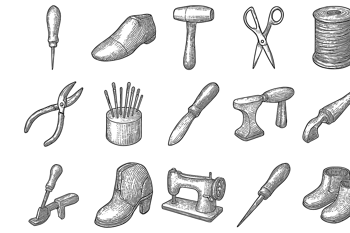 Shoemaking Tools, an Object Graphic by nikagraphic