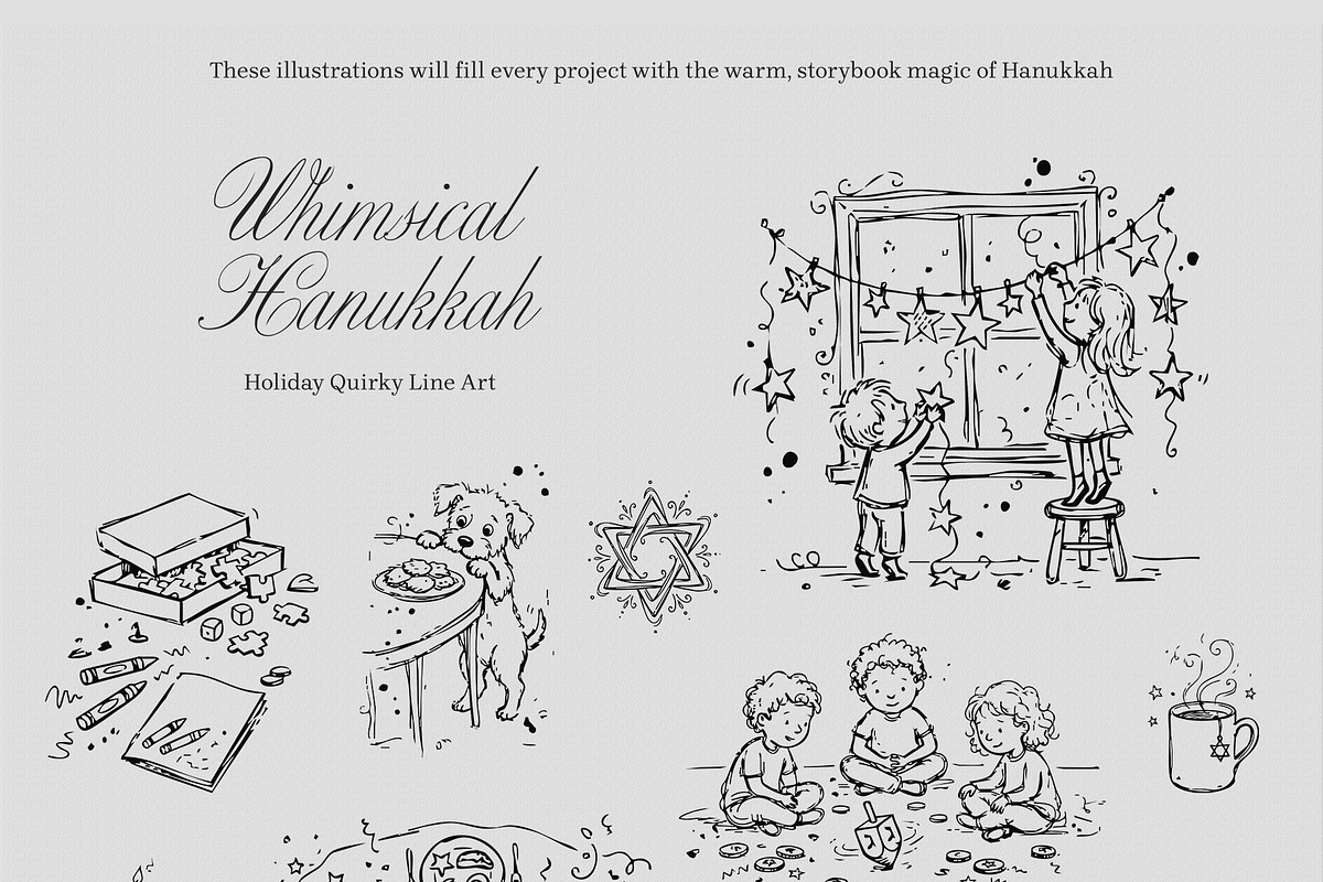 Whimsical Hanukkah: Holiday Line Art, a Seasonal Illustration by divanovskaya_nv (Photo 4 of 16)