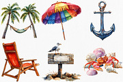 Watercolor Beach Landscape Clipart, an Illustration by Canvas Craft (Thumbnail 3 of 7)