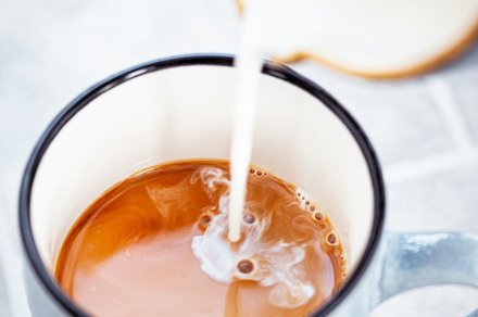 Hot black americano coffee and milk