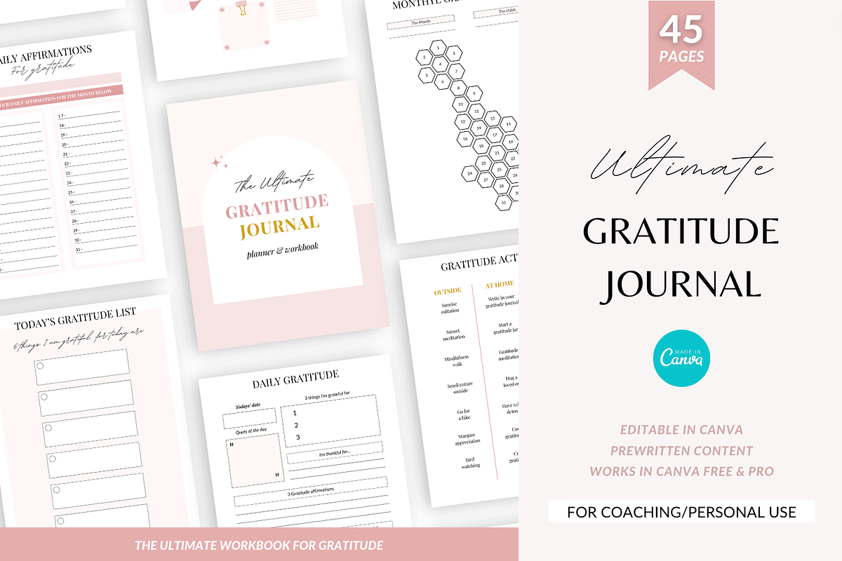 Gratitude planner Canva template, a Design Template by Cate Creates (Photo 1 of 9)