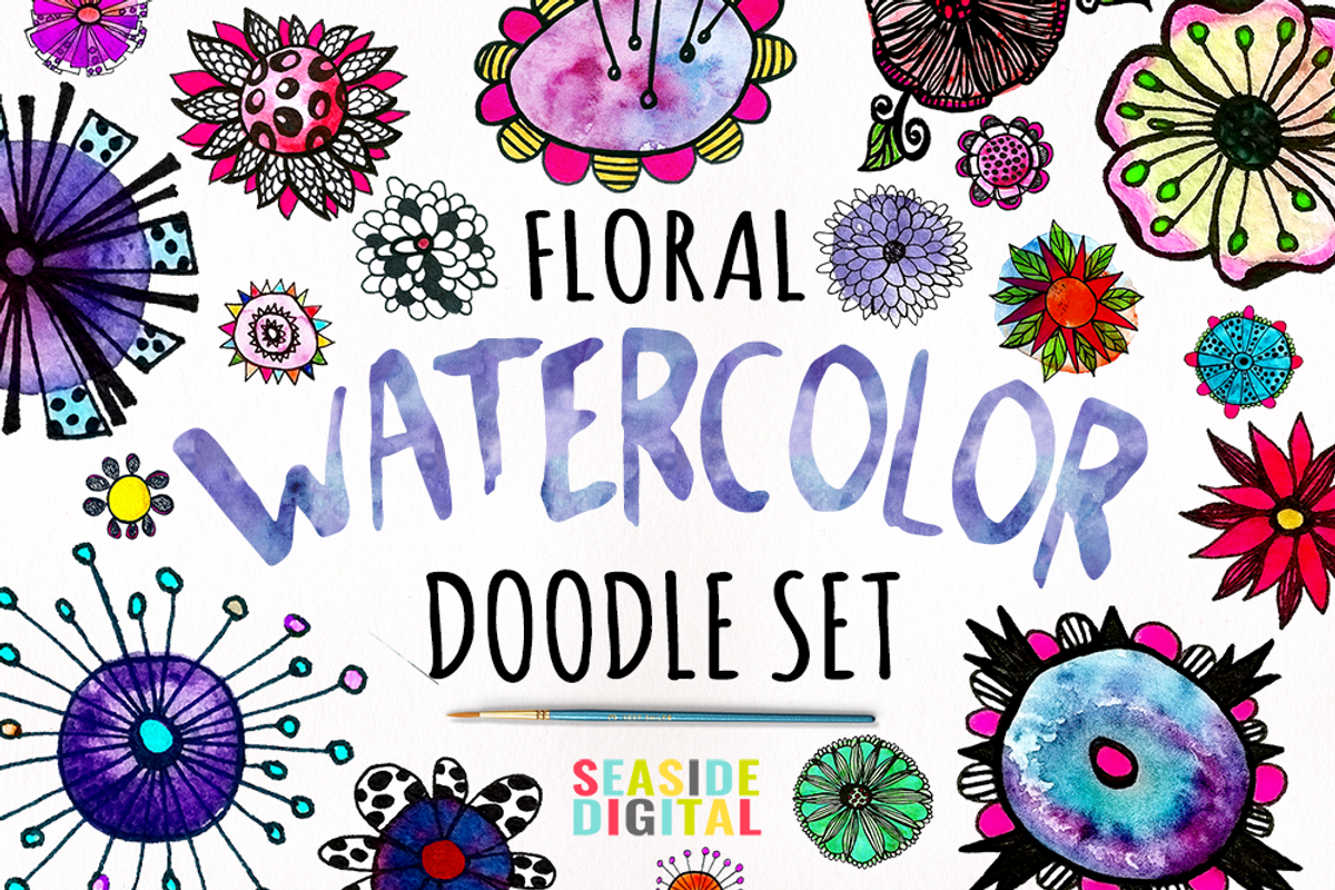 Watercolor Floral Doodles, an Illustration by Sinziana Romanescu (Photo 1 of 5)