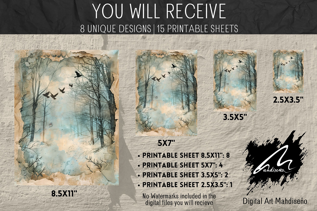 Winter Forests, Grunge Journal Pages, a Seasonal Illustration by Digital Art Mahdiseño (Photo 2 of 9)