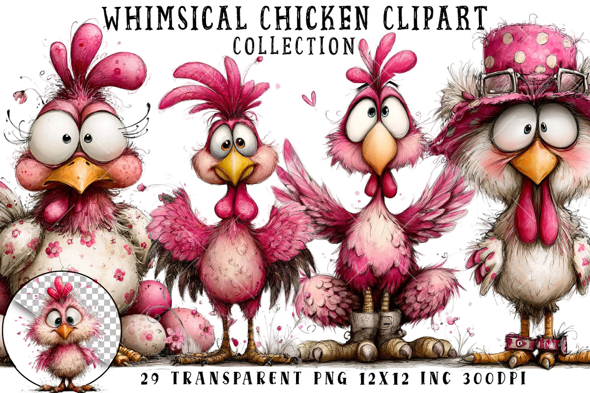 Whimsical Chicken Clipart, an Illustration by OK Design (Photo 1 of 6)