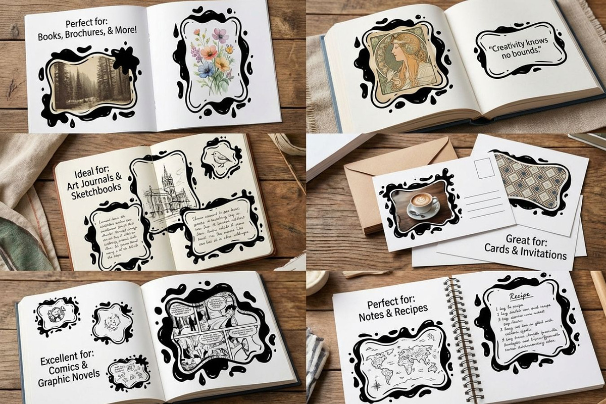Hand Drawn Ink Blot Frames, a Decorative Illustration by PassionPNGcreation (Photo 3 of 4)
