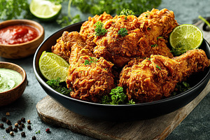 Crispy Fried Chicken with Dipping Sa, a Photo by Pixeness Studio