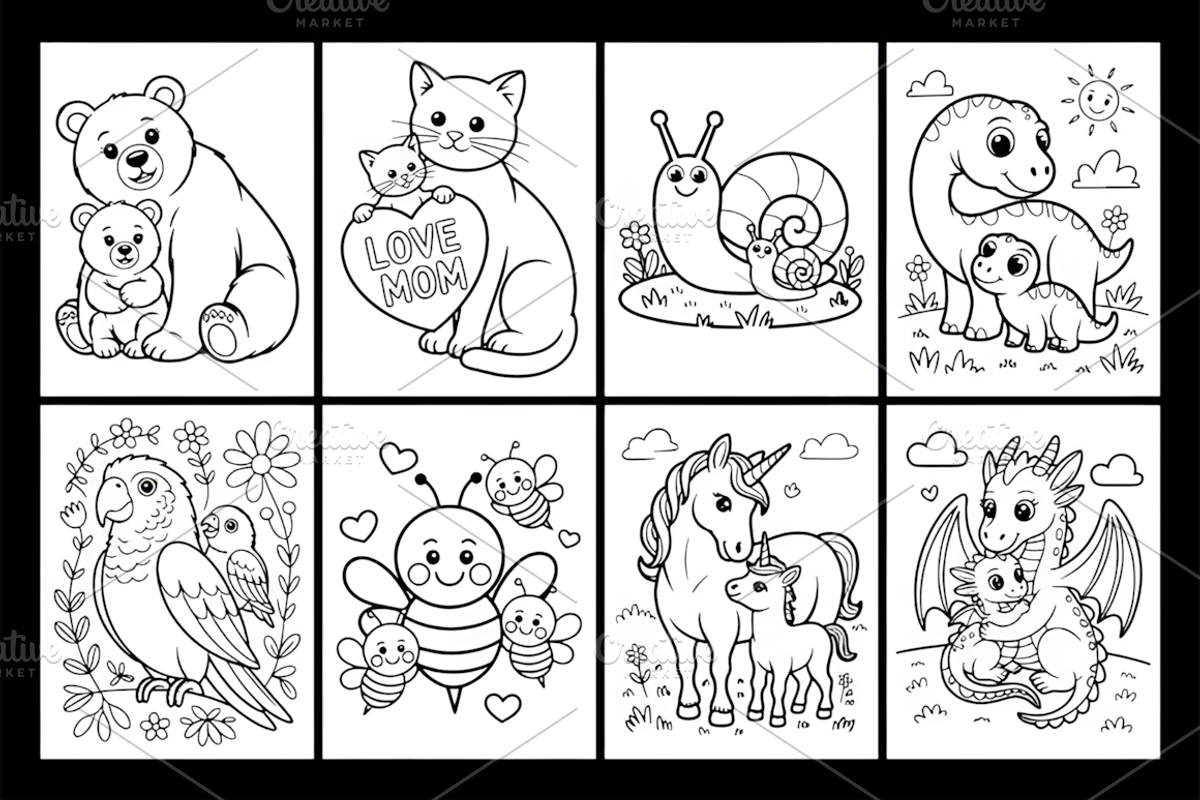Mother’s Day Animals Coloring Book, a Seasonal Illustration by Design Station (Photo 2 of 3)