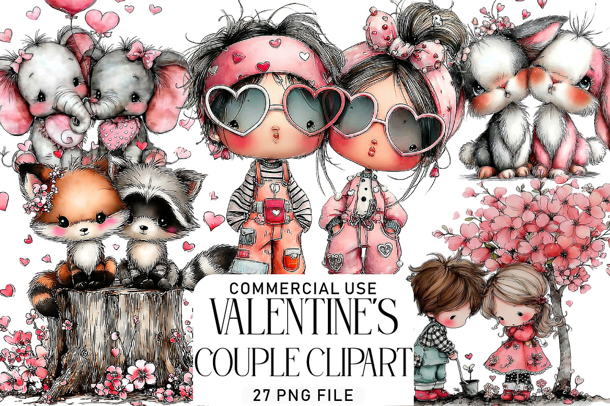 Whimsical Valentine Couple Clipart, an Illustration by Daily.Designs (Photo 1 of 5)