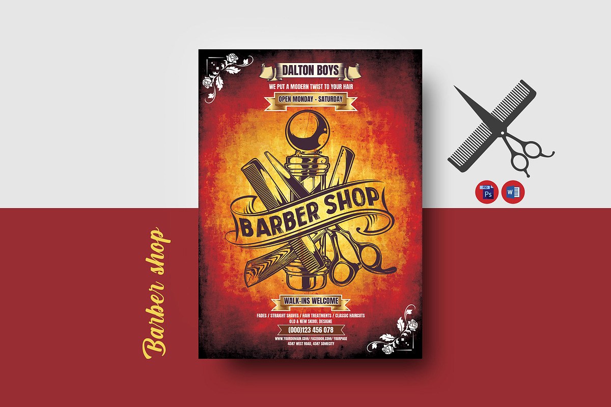 Barber Shop Flyer Template, a Flyer Template by Ultimate Template Shop (Photo 1 of 6)