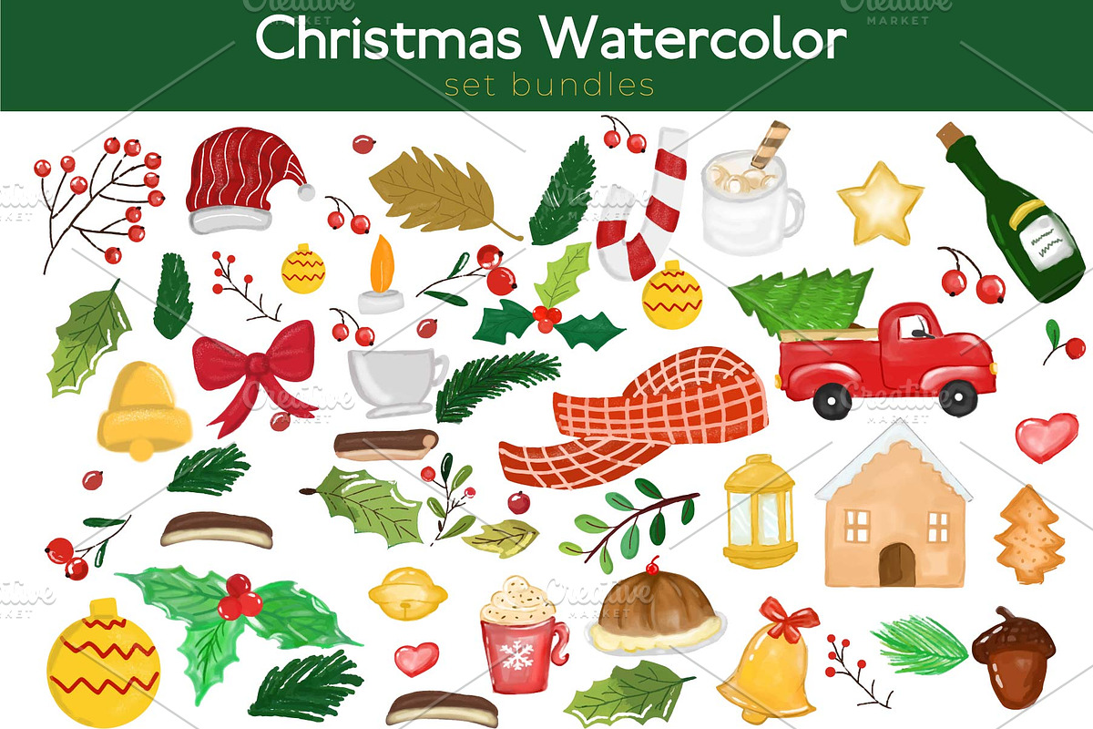 SALE Watercolor Christmas collection, an Illustration by bungamustia