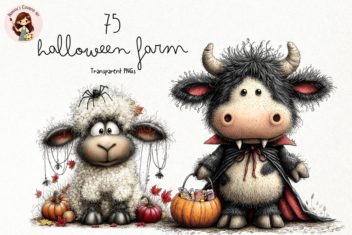 Whimsical Halloween Animals PNG, a Seasonal Illustration by Nicolle's Colorful Art (Photo 1 of 6)