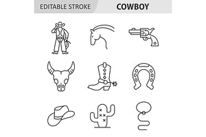 Cowboy line icon set, an Outline Icon by ElineDesign