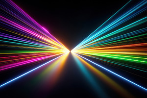 Colorful light beams create mesmerizing patterns in a dark background setting, a Background Photo by AlyaAnd