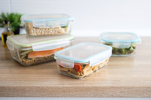Stack of healthy meal prep containers with fresh homemade lunches, a Food & Drink Photo by etorres69