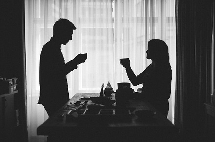 Silhouettes of couple drinking coffe, a Food & Drink Photo by Jakub's Food Photography