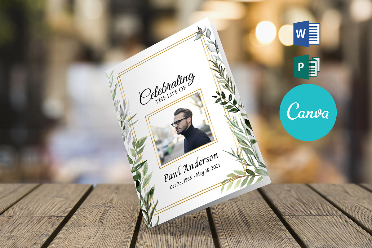 Greenery Funeral Program Template, a Brochure Template by SmmrDesign (Photo 1 of 4)
