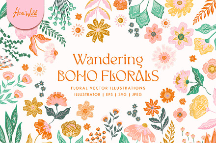 Wandering Boho Florals clipart, an Illustration by Flora Wild Designs