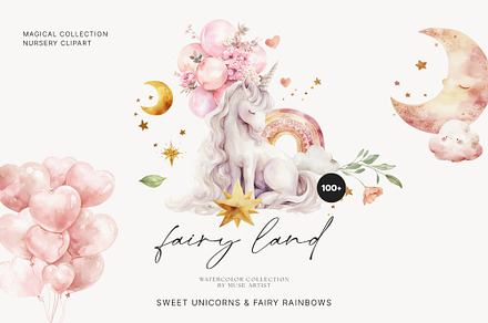 FAIRY LAND Watercolor Unicorn, a Decorative Illustration by Muse Artist