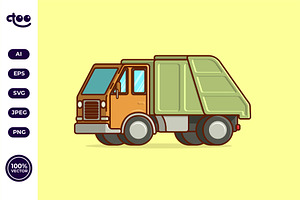 Simple Green Trash Truck Cartoon, a Transportation Illustration by Satisfactoons