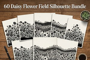 60 Daisy Flower Field Silhouette