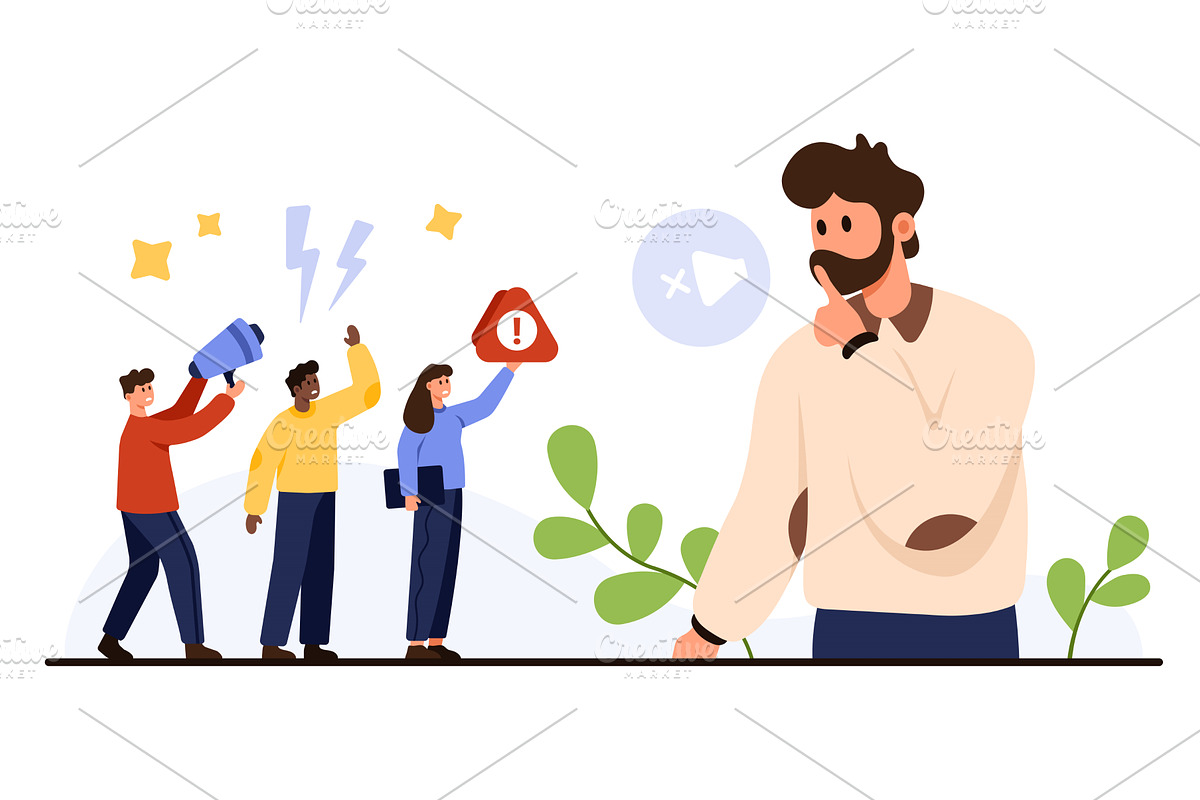 People Arguing While Man Stays, a Person Illustration by Flashvector