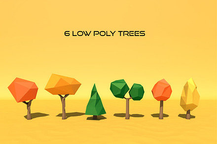 6 Low Poly Trees, an Environmental 3D Model by 3DTreatment