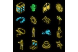 Cowboy Icons Set Vector Neon