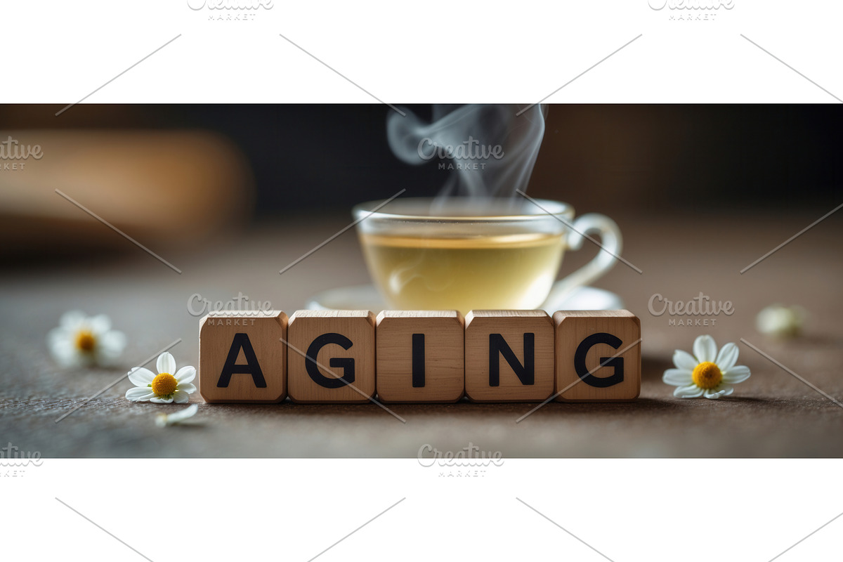 Wooden blocks spelling aging with, an Illustration by tilialucida