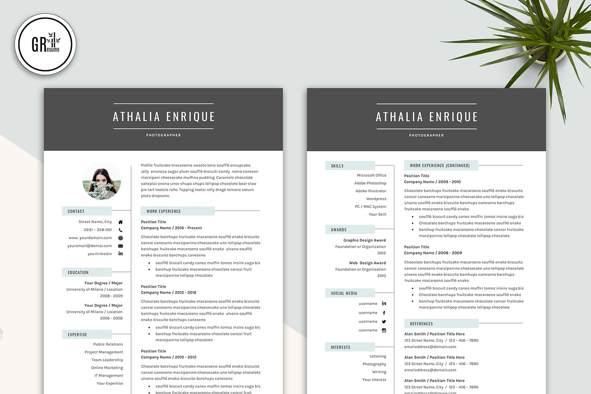 Creative Resume CV Template, a Resume Template by GResume (Photo 3 of 7)
