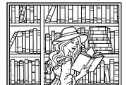 Elegant woman wearing hat and Victorian dress reading book in a, an Illustration by Studio ANNA (Thumbnail 2 of 2)