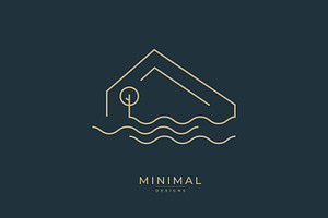 wave with a house, island house logo