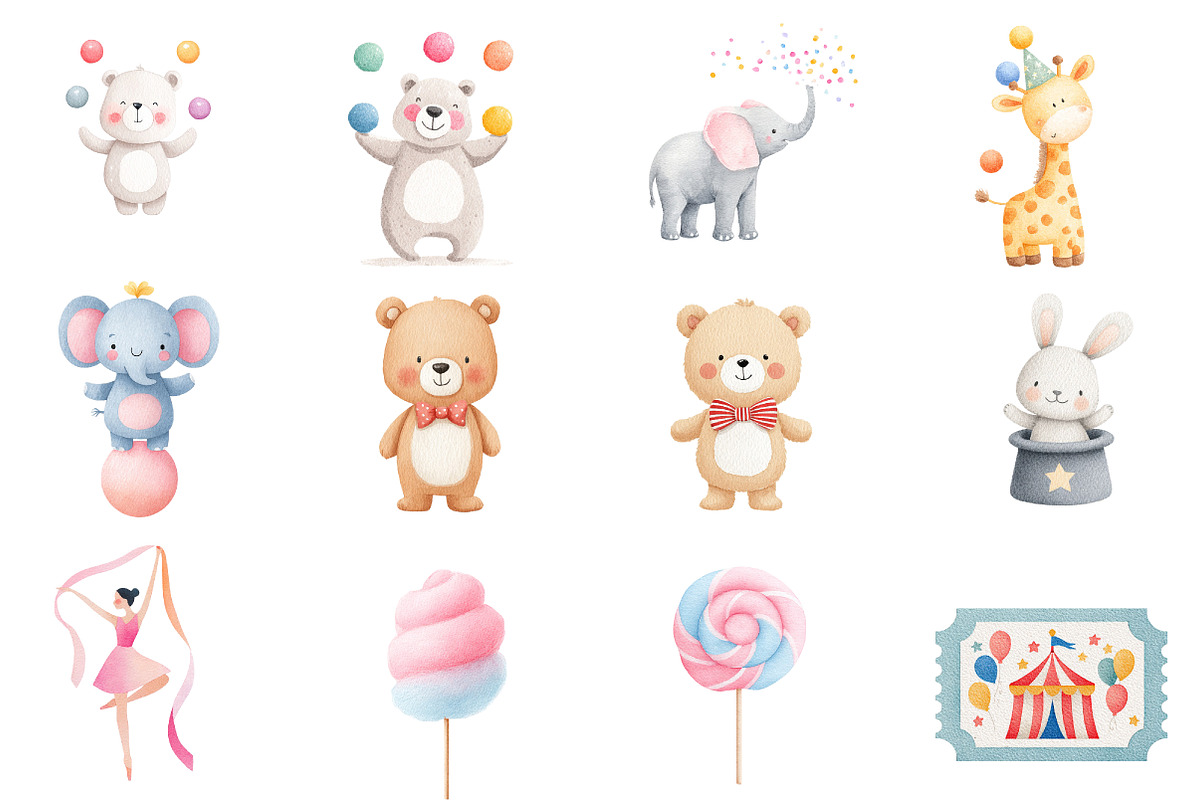 Watercolor cute circus clipart, an Illustration by Designworld (Photo 3 of 4)