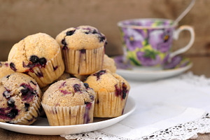 Blueberry muffins stock photo containing food and bake